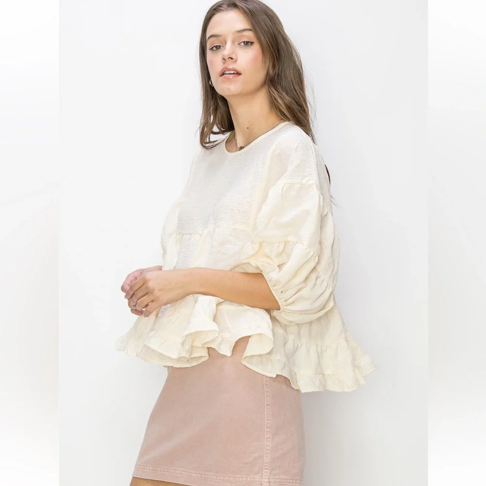 42 BEAUTIFUL SHORT SLEEVE BABYDOLL BLOUSE - Picture 2 of 5